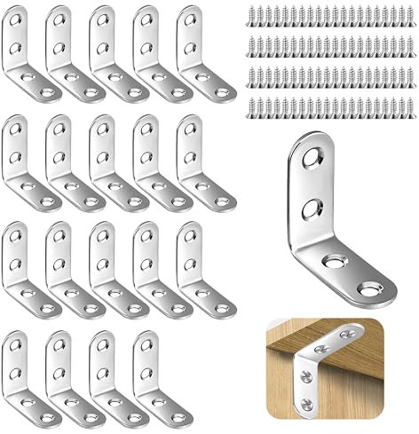 20 Stück Winkel Metall Winkelverbinder Metallwinkel 90 Grad 40X40mm (4 Löcher) Edelstahl Möbelwinkel Kleine Winkel Mit 80 Schraube für Verstärken Holzmöbel Tische Stühle Schränke
