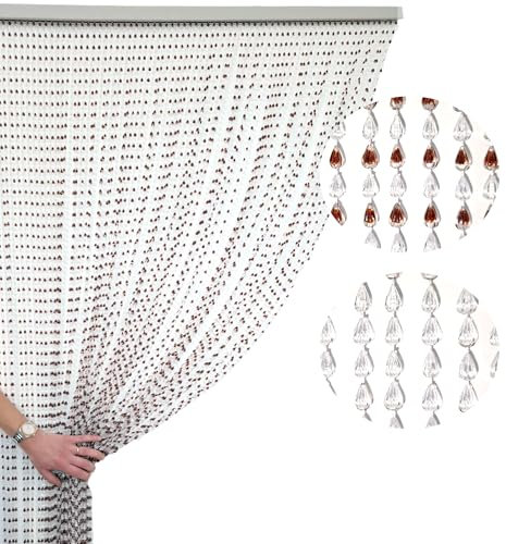 Tenda Antimosche con Perline a Forma di Goccia, Moschiera Elegante Funzionale, Protezione Efficace da Insetti e Zanzare per Porta Finestra Balcone Camper PVC - 120x220 cm Marrone