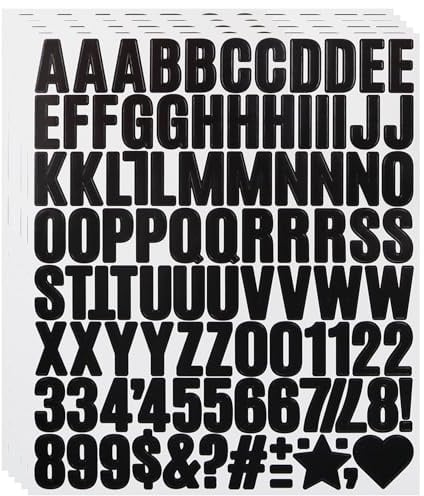 490 Stücke Buchstaben Aufkleber,5 Blätter 1 Zoll Selbstklebendes Vinyl Buchstaben Punzierung Kit für Postfach,Scrapbook, DIY und Basteln, Klebebuchstaben Wetterfest - Schwarz