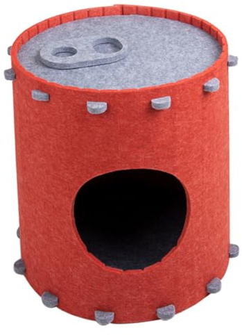 Xmas Felt Cat House Detachable Soft Barrel Shaped for Kitten Red