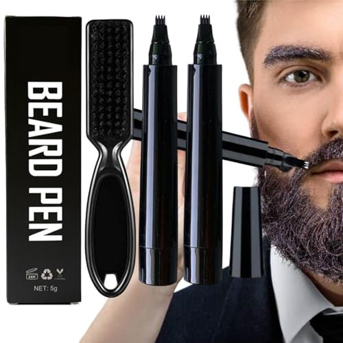 Penna per Barba Uomo,2pcs Kit Penna Barba Istantanea,Kit Matita Riempitiva per Barba Uomo,Beard Filling Pen,Riempimento Barba Impermeabile,Matita per Barba e Pennello per Barba