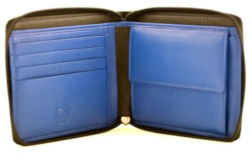 Mala Leather Hudson Zip Around Wallet – RFID Protected Soft Leather Wallet for Men – Coin Pocket, Note Section, 4 Card Slots – Funky Inner Colours, Gift Boxed – 11.5 x 10 x 2 cm (Black/Blue)