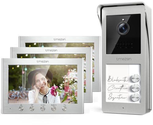 TMEZON Videocitofono 2 Fili Trifamiliare Citofoni con 3 Monitor TFT a Colori 7 pollici e Campanello esterno con telecamera Visione Notturna,Audio Bidirezionale,T30 per 3 Famiglie/Appartamenti