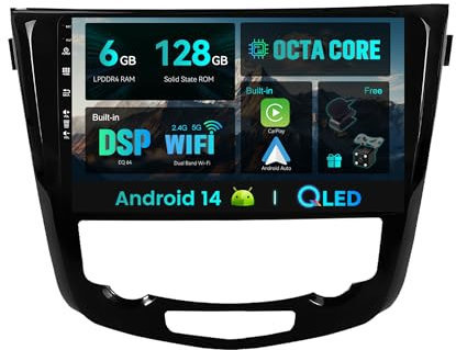 SXAUTO [6G+128G] Android 14 IPS Autoradio Per Nissan X-Trail Qashqai J11 Rouge(2014-2018) - Senza fili CarPlay/Android Auto - LED Camera + MIC - DAB WIFI Fast-boot Volante 360-CAM 2 Din 10.1 Pollici