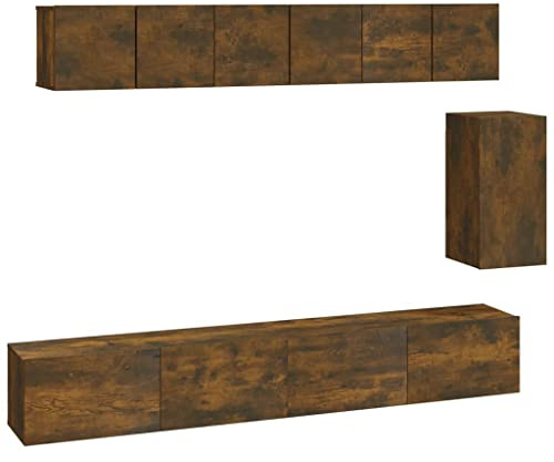 vidaXL 6 Piece TV Cabinet Set in Smoked Oak - Modern Wall-Mounted Engineered Wood Television Unit with Ample Storage Space