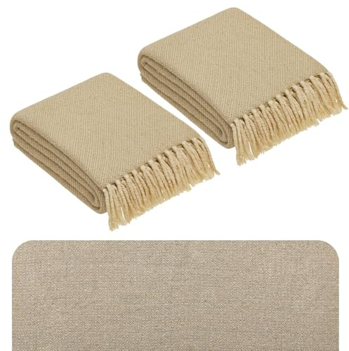 Marrakesch 2er Set Decke Tagesdecke aus Baumwolle 125x150 cm klein | Sofadecke Überwurf für Couch & Sofa | Kuscheldecke Bettdecke im Wohnzimmer Schlafzimmer | Wohndecke Boho mit Fransen Beige