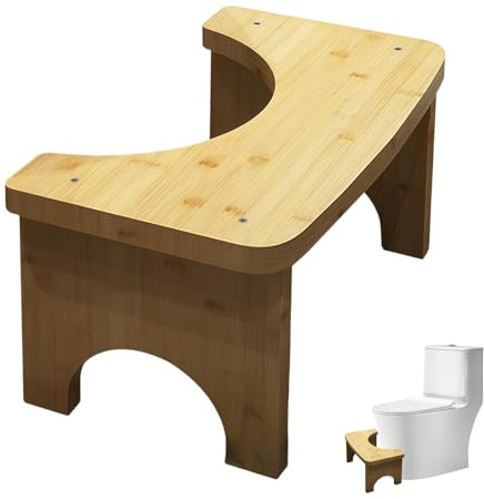 WIYETY Toilettenhocker Holz WC Hocker Erwachsene Kinder, 37×20×17cm Ergonomisch Toilettenhocker, Klohocker für verbesserten Stuhlgang, Rutschfester Kackhocker für Badezimmer, Holz