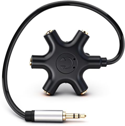 5-Jack Multi Kopfhörer Audio Splitter, 3.5mm Audio Verteiler für bis zu 5 Geräte, Ideal für Klassenzimmer, Reisen, Audio-Mischen, Kompatibel mit Smartphones, Tablets, Laptops und MP3-Playern
