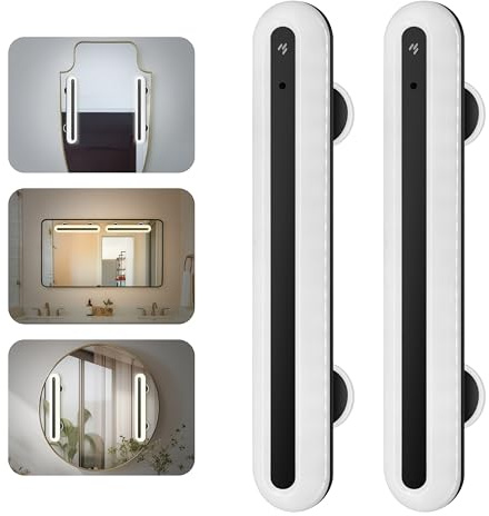 TIAUEU LED Schminktisch Dimmbar, 4000mAh Wiederaufladbar LED Spiegelleuchte Bad mit Fernbedienung, Kabellos Mirror Licht, Abnehmbare Magnet 360°Drehung Spiegellampe, Make-up Lampe, Schwarz-2 Stück