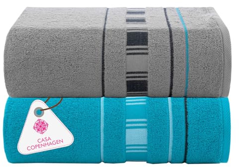 Casa Copenhagen 2-teiliges Badetuch-Geschenkset, 600 g/m², Grau-Blaugrün | Xland – 100 % reine ägyptische Baumwolle, für Bad, Dusche & Pool (Geschenkset für Damen & Herren)