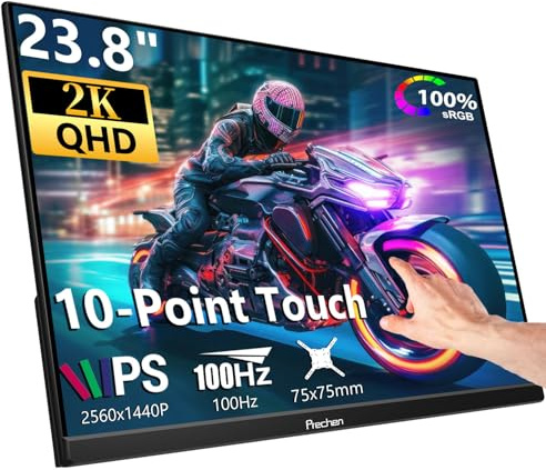 Prechen 23.8 Inch 2K Touchscreen Monitor 100Hz, 2560X1440P 100% sRGB IPS | Large Portable Touch Display QHD w/90° Adjustable Stand and w/VESA USB-C HDMI for PC Laptop Desktop