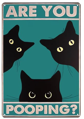 Are You Pooping Placa de Metal, 20x30 cm Cartel de Metal Vintage con Gato Negro, Placa de Chapa de Gato Divertido, Póster Humorístico de Decoración de Baño para Aseo, Casa, Bar o Cafetería