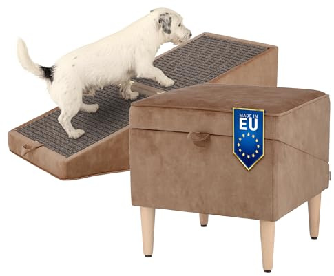 WoofPuff Elite Hunderampe 2in1 | Sitzpouf & klappbare Rampe für Hunde | sicheres Einsteigen auf Sofa | rutschfest | handgefertigt | Premium Samtstoff Torre | Farbe: Torre04