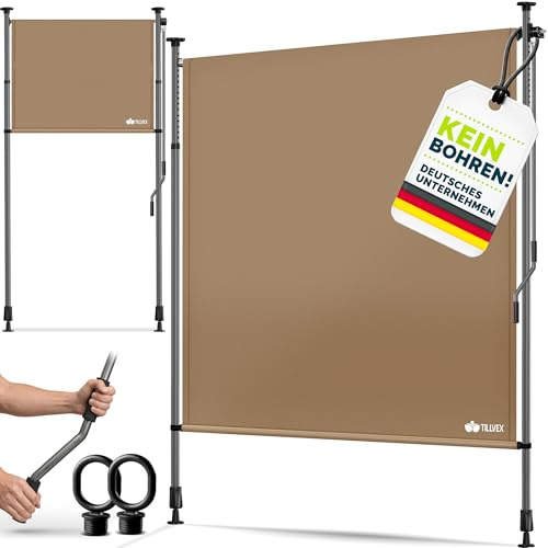 tillvex Store Vertical 120 x 310 cm Taupe avec manivelle sans perçage | Brise-Vue Extensible et Opaque | Store Vertical pour Balcon, terrasse, Jardin | Store Brise-Vue résistant aux intempéries