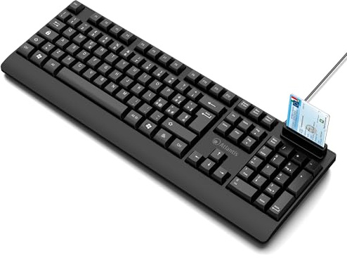 Atlantis Keyboard with Integrated SmartCard Reader, Italian QWERTY, CNS Reading, CRS, Health Card, Digital Signature, USB Connector, 1.5 m Cable – Black