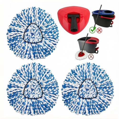 Spin Mop Head Refills Compatible with Vileda RinseClean 2 Tank System | 3 Pack Microfibre Mop Head Replacements+1PCS Triangle Base Easy to Fit, Washable & Reusable, for All Hard Floors
