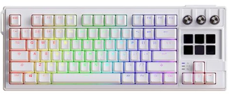 Cuifati Tastiera Meccanica Cablata USB, 78 Tasti 6 Tasti Programmabili LCD Interruttore Rosso Retroilluminato RGB Hot Swap, con 3 Pulsanti a Levetta 2 Manopole Girevoli 16,8 Milioni di (WHITE)