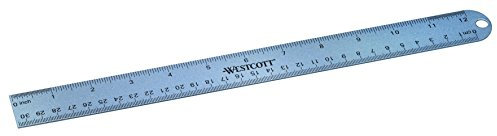 Westcott E-14175 00 Aluminium-Lineal, Unzerbrechlich, 30 cm, und inch-Einteilung Blau