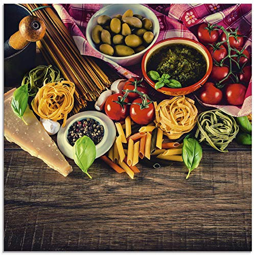 ARTland Wanddeko Glasbilder Wandbild Glas Bild einteilig 40x40 cm Quadratisch Toskana Italien Dolce Vita Essen Pasta Oliven Gemüse Mediterran S7SL