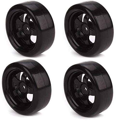 Mxfans 65 mm OD schwarze Kunststoff-Felgen mit 5 Speichen und glatten Reifen für RC 1:10 On-Road-Rennwagen und Drift-Auto, 4 Stück