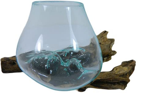 Thai Gifts Melted Glass Bowl on Wood - Design SB4
