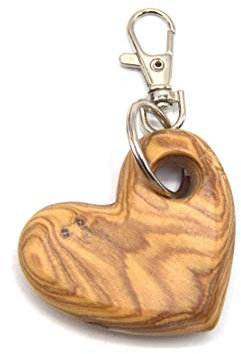 Woodisland- Porte clés coeur en bois d'olivier tourné à la main de façon artisanal, cadeau fête des mères, amour, amitié