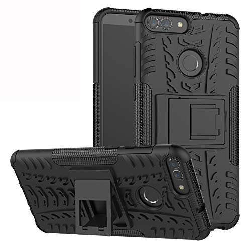 Labanema Custodia per Huawei P Smart 2018, Kickstand Dual Layer Ibrida Rigida Morbido Armatura Resistente agli Urti con Supporto e asportabile di Protezione per Huawei P Smart 2018 /Enjoy 7S - Nero