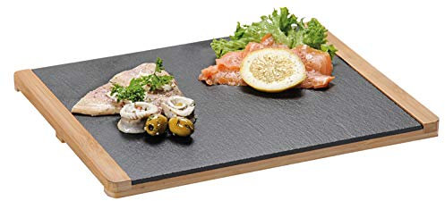 Kesper Buffetplatte Schiefer mit Bambus ideal für das Auflegen von Wurst, Fleisch und Käse Maße: 34 x 26 cm, 38130, Braun