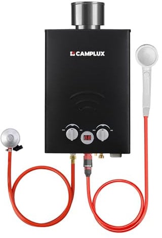 Camplux BW158BC Chauffe-eau à Gaz à 6 Litres sans Réservoir, avec Couvercle de Pluie, Propane ou Butane, 12kW
