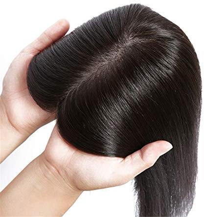 Remy Echthaar 15,2 x 15,2 cm große Seide Top Haarkronenaufsatz, Susanki Haarvolumen Haarteil für dünner werdendes Haar, 38,1 cm Dunkelbraun