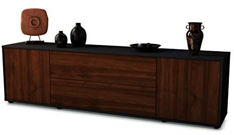 Stil.Zeit TV Schrank Lowboard Tina, Korpus anthrazit matt, Front Holz-Design Walnuss (180x49x35cm), mit Push-to-Open Technik & Leichtlaufschienen