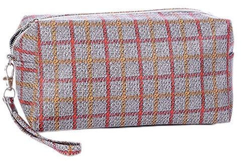 Plaid Make-up Tasche Hand Gehalten Wash Bag Travel Collection Tasche 19 * 8 * 10cm grau