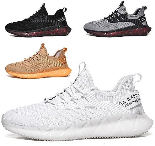 Scarpe Running Uomo Ginnastica Sneaker Donna Leggere Traspirante Outdoor Sportive Calzature da Corsa Pallavolo Tennis Nero Verde Bianco Rosa Giallo Grau Orange Viola Rosso Marrone G156 White 45EU
