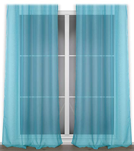 BEAUTEX Vorhang mit Ösen oder Kräuselband, transparente Gardine Dolly, Farbe und Größe wählbar (Ösenschal - Breite 140 cm - Höhe 240 cm - 2 Stück - Türkis)