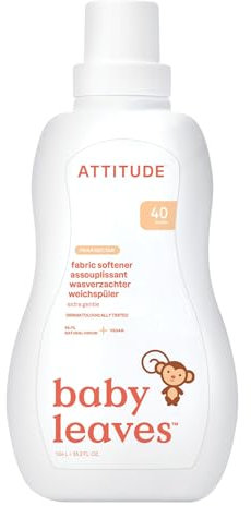 ATTITUDE Baby Fabric Softener Liquid, EWG Verified, Safe for Baby Clothes, Infant and Newborn, Vegan and Naturally Derived Washing Soap, HE Compatible, Pear Nectar, 40 Loads, 1.04 Liter