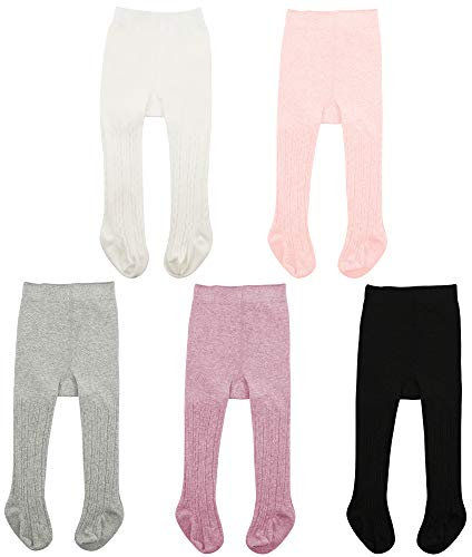 Durio Collants pour bébé fille, en coton, chauds, leggings, 5 paires : blanc, noir, rose clair, gris clair, violet, 0-6 mois
