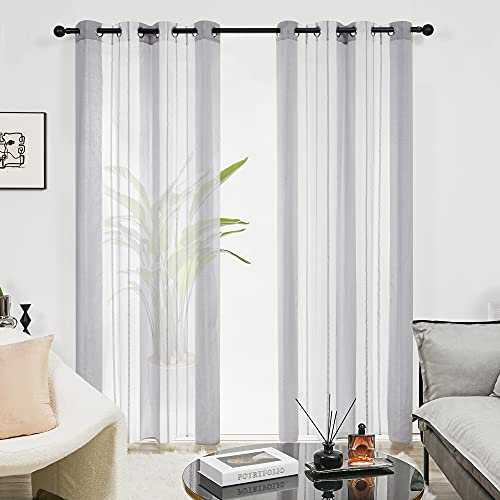 Deconovo Ösenschals in Leinenoptik, Gardinen Wohnzimmer, Vorhänge Durchsichtig Nadelstreifen, Stores Gardinen Schlafzimmer, 280x140 cm(HöhexBreite), Grau, 2er Set