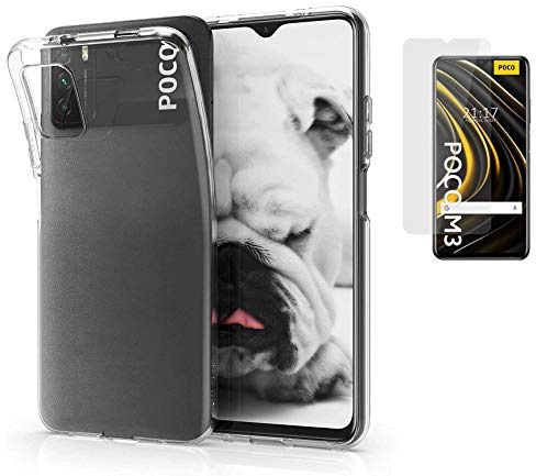 TD24H Funda para Xiaomi Redmi Poco M3 / 9T (6.53) Transparente TPU Silicona + Protector Pantalla 9H