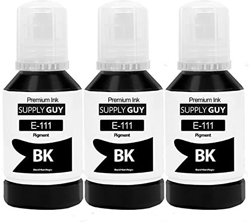 Supply Guy Encre Noir pigmenté compatibles avec Epson 111 pour EcoTank ET-M1100 ET-M1120 ET-M1140 ET-M1170 ET-M1180 (3 Bouteilles d'encre de 3x127ml)