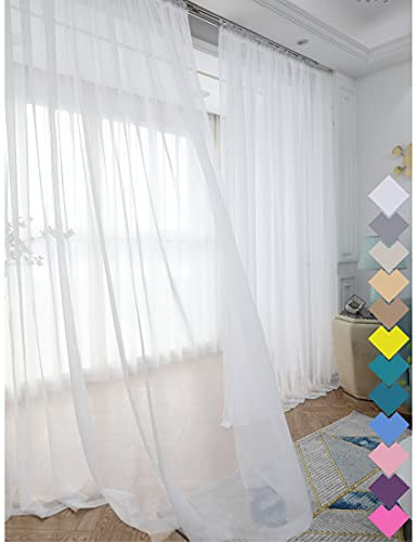 Gardinen für Fenster, 330 cm lang, 2 Stoffbahnen durchscheinende weiße Vorhänge, einfache Stangentasche, andere beige grau lila rosa 63 72 95 108 Zoll Schlafzimmer Kinder Wohnzimmer Hof Küche
