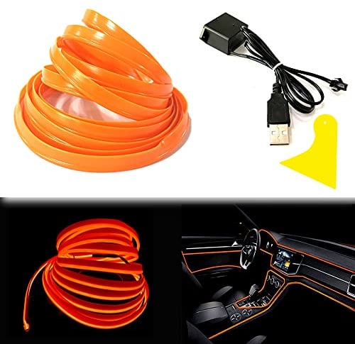 Balabaxer El Wire LED-Streifen für den Innenbereich, Orange, 10 m, Neondraht, USB, 5 V, mit Sicherungsschutz für Automobil-Innendekoration, mit 6 mm Nähkante