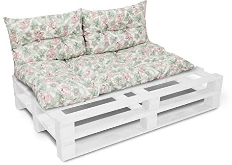 Amilian Palettenkissen Set 1x 120x60 cm+ 2X 40x60 cm- Auflagen, Kissen & Polster, Ideal für Indoor und Outdoor Nutzung- Bodenkissen, Robustes Palettenkissen Outdoor - Klematis
