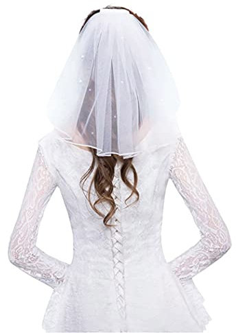 Prosy Brautschleier, kurz, 1-stöckig, weiches Netzgewebe mit Kamm, Hochzeitsfeier, Brautschleier, Haarschmuck für Damen und Mädchen (Elfenbein)