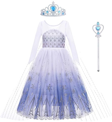 KANDEMY Mädchen Prinzessin Kostüm mit Schleppe Fasching Kostüme für Kinder Eisprinzessin Kleider Faschingskostüme Cosplay Karneval Verkleidung Party Blau 120