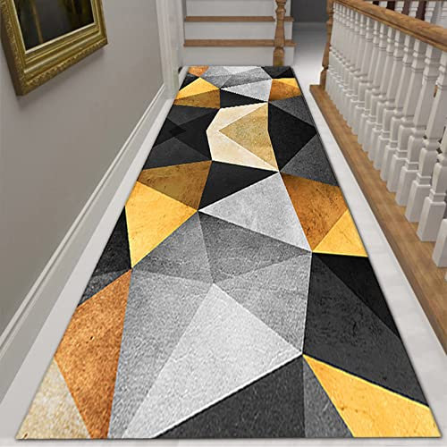 HYEYXKK Flur Teppich Läufer Geometrie Gelb Schwarz Grau rutschfeste Lange Läufer Teppiche für Korridor Treppe Durchgang, Breite 60cm 70cm 80cm 100cm Teppich (Size : 80x500cm)