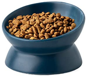 Koomiao Gamelle Chat Surélevée en Premium Céramique Inclinable à 15° Bol pour Chat Anti-Vomissements Facile à Digestion Bol de Nourriture pour Chats et Chiots (Bleu)