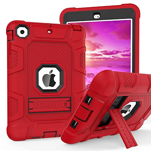 TIMISM Funda para iPad Mini, iPad Mini 2, iPad Mini 3 con soporte resistente, 3 en 1, resistente a prueba de golpes, híbrido de tres capas, para iPad Mini 1ª 2ª 3ª generación, rojo y negro