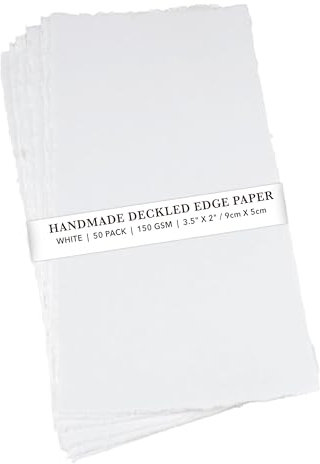 Wanderings Biglietti Di Carta Bianca Fatti A Mano Con Bordo Grezzo Bianco - Confezione Da 50 - Tecnica Mista Ad Acquerello - Etichette Regalo, Prezzi, Segnaposto - Spessore 150 GSM - Solo 5x9 cm