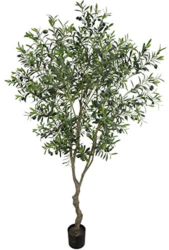 VIGGDA Artificial Tree Faux Olive Tree 7ft (82in,UV Protection 2289 Leaves) Tall Fake Olive Plant in Pot Fake Silk Tree Faux Plants Indoor