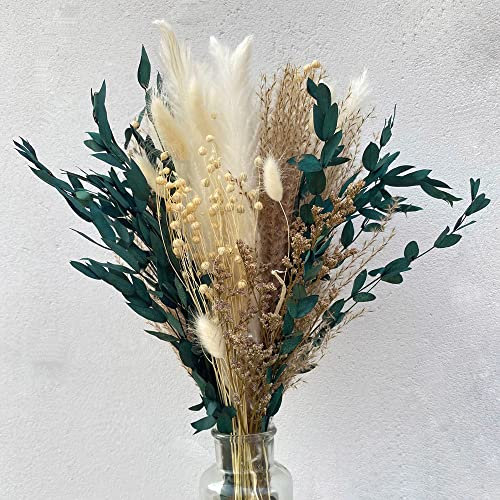 Trockenblumen Deko Natürlich Pampasgras Getrocknet, Trockenblumen Strauß Konservierter Eukalyptus Dried Flowers Trockenblumen Blumenstrauß Pampasgras Decor für Boho Deko Blumen Arrangements